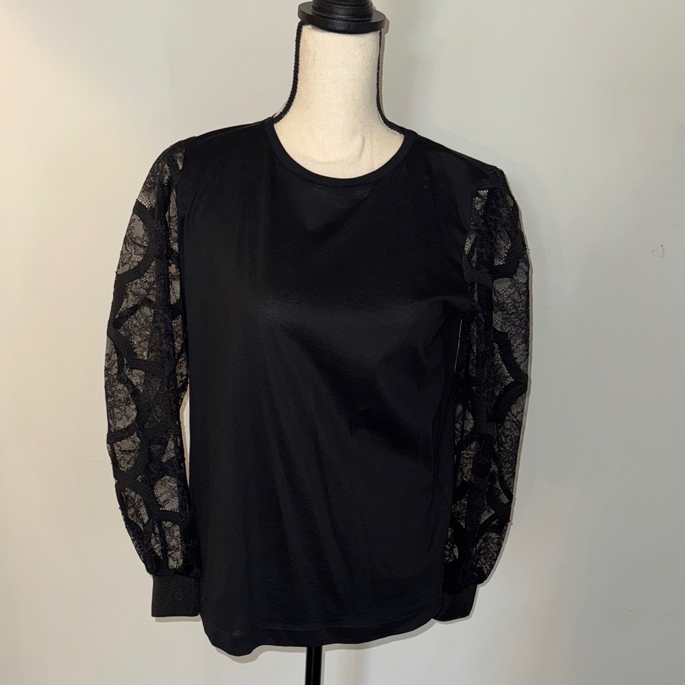 Sandro Black Lace Long Sleeve Blouse Sz 3 | Lg